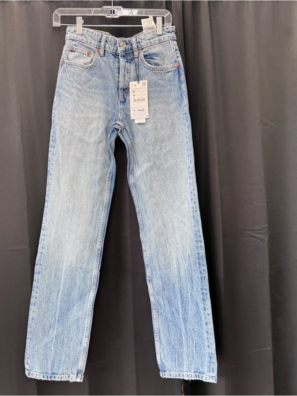 Zara Washed Light-Blue Straight-Leg Jeans